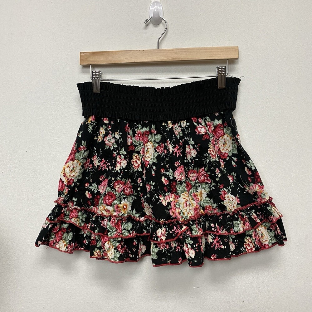 Rue 21 Mini Skirt Junior XL Layered Floral‎ Print Elastic Waist Micro Academia